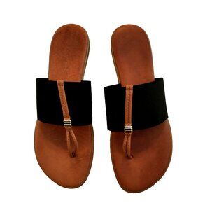 Andre Assous Women's Nice Featherweight Slides Thongs Black & Brown Sandals - 8